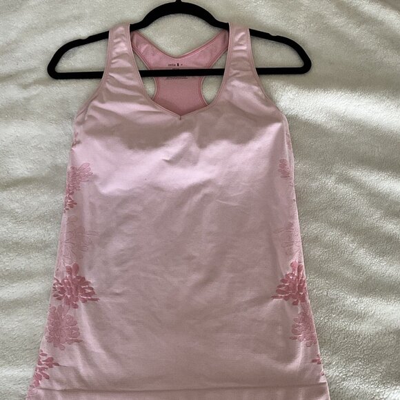 Zella Bra Tank Top Womens Medium Pink Floral Stretch Nylon Scoop Neck Racerback - Picture 1 of 5